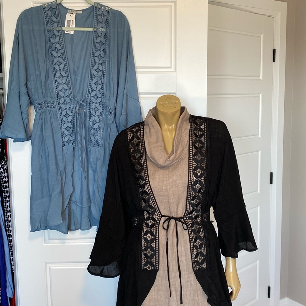 Love Tree crochet lace Kimono NWTs in Blue & black